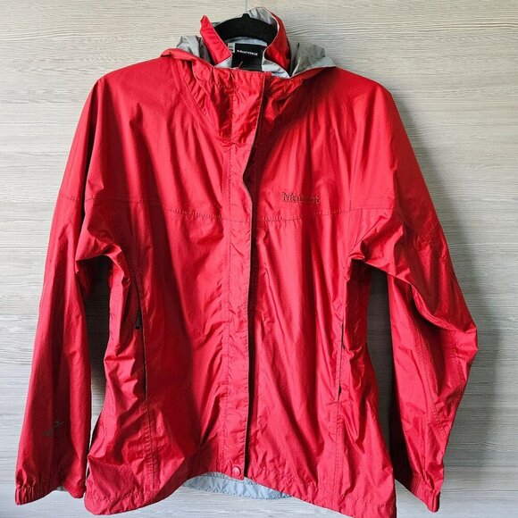 Marmot PreCip Womens Red Hooded Rain Jacket Windbreaker Gorpcore Light Size M - Picture 2 of 16